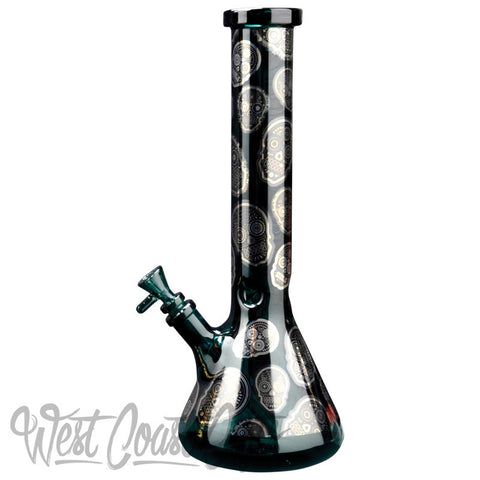 Red Eye Glass 15" Tall Teal Sugar Skull Beaker Tube W/Full Wrap Decal