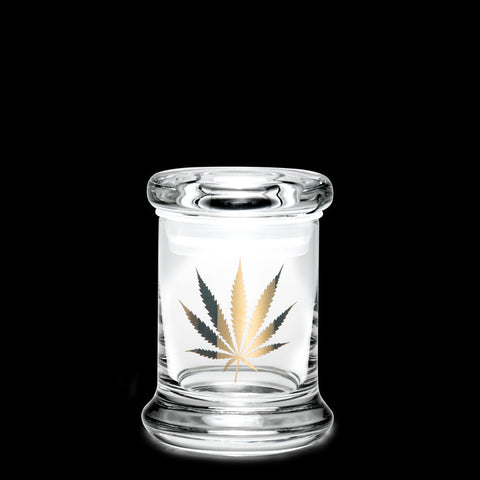 Pop-Top Jar 24kt Gold Hemp Leaf Small