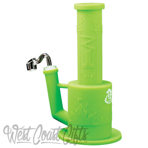 LIT Green Silicone 9" Tall Water Pipe 2-Piece W/Glass Adapter & QZ Banger